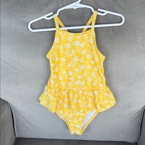 Yellow Floral Kids Swim One Piece